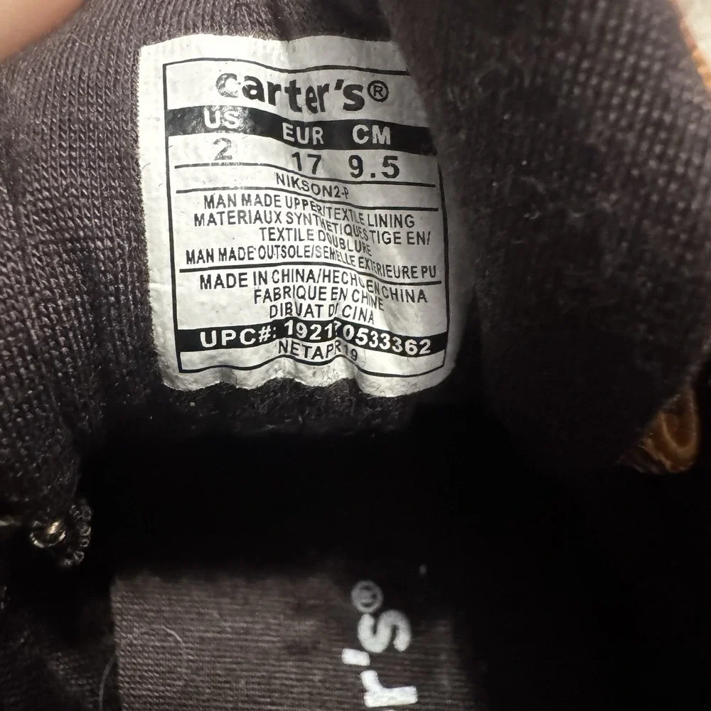 Carters Baby Boots Fox Brown High Top Sneakers Toddler Size 2 Hook‎ Loop